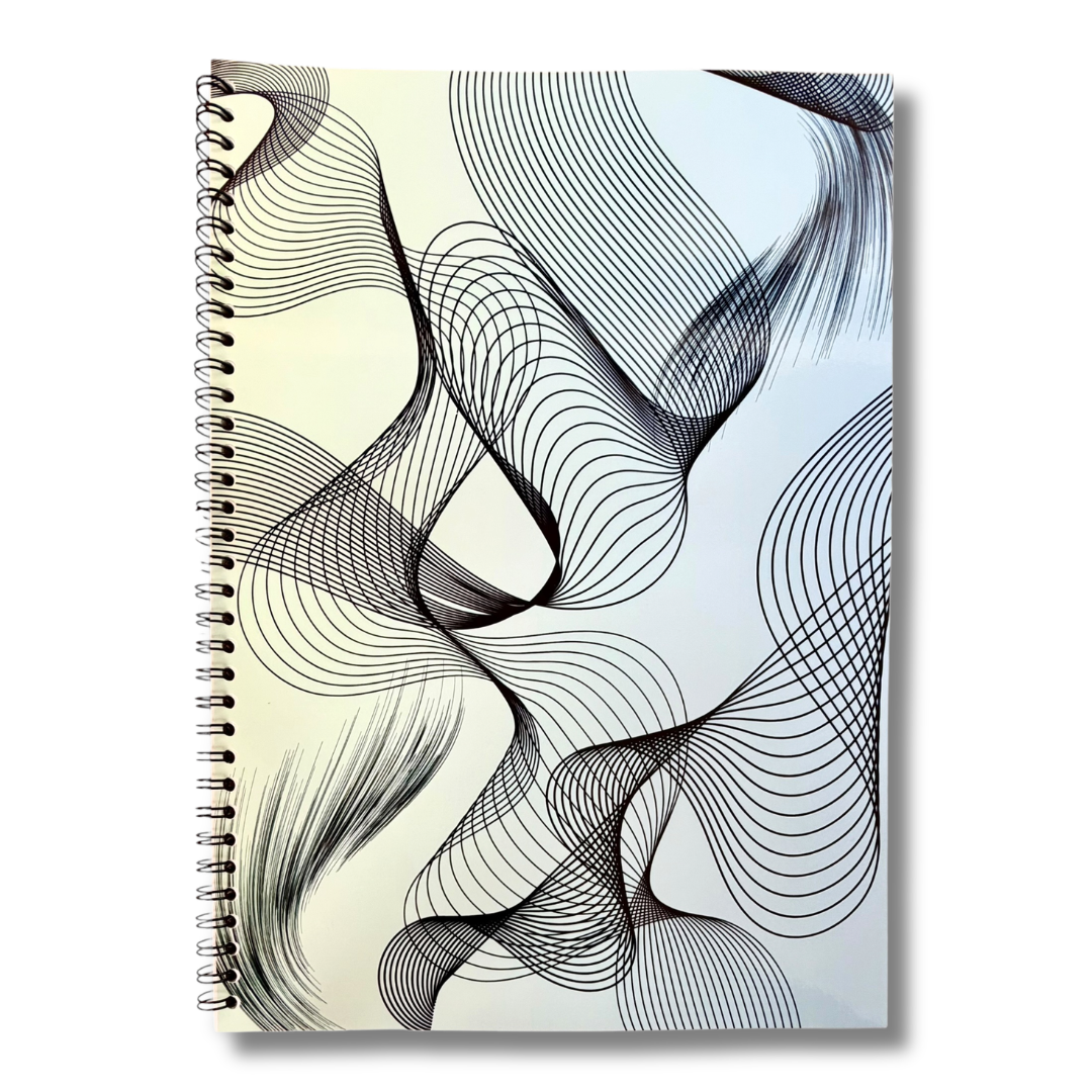 Caiet cu foaie velină de la aramnotes, copertă cu linii abstracte și design modern, ideal pentru notițe și desen