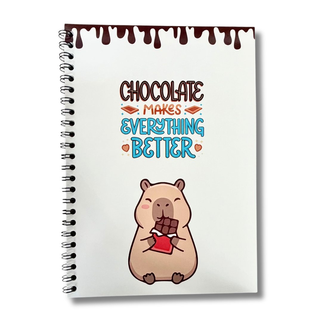 Caiet Foaie Velina Aramnotes cu copertă cu capybara maro și design floral, pentru notițe și desen.