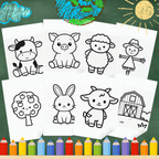Carte digitală de colorat cu animale de la fermă pentru copii, ilustrată și colorată, de la ARAM NOTES.