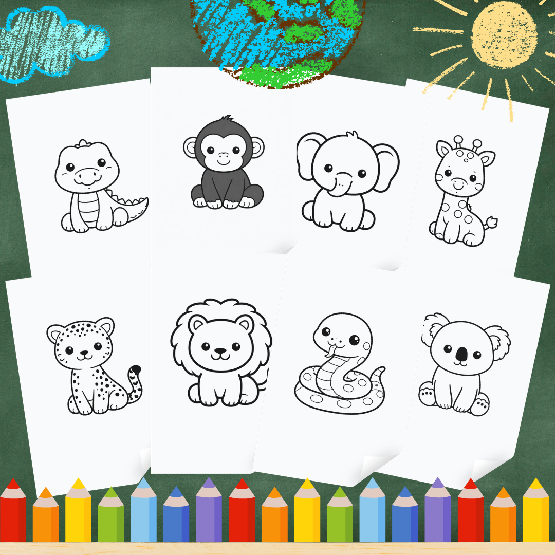 Carte de colorat digitală cu animale din junglă pentru copii 2-5 ani, produs digital de la ARAM NOTES