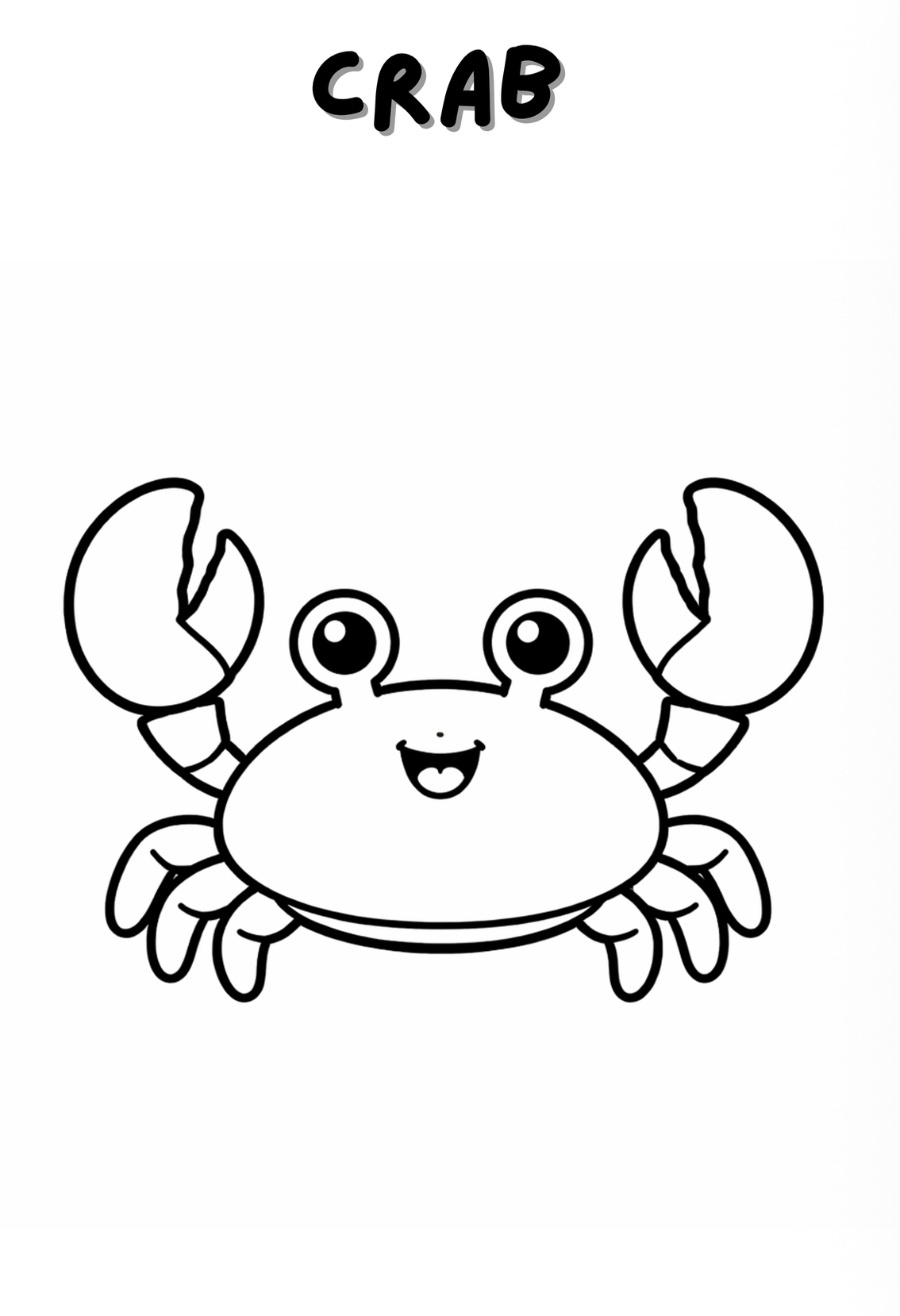 Crab digital pentru colorat, ilustratie de animale acvatice pentru copii de 2-5 ani, produs digital ARAM NOTES