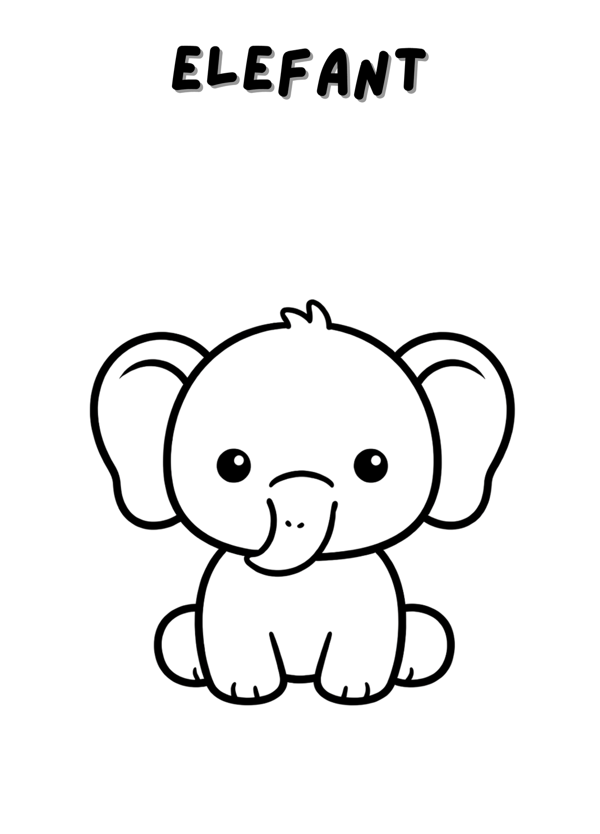Elefant colorat digital, ilustratie pentru cartea de colorat pentru copii 2-5 ani, cu animale din junglă, de la ARAM NOTES.