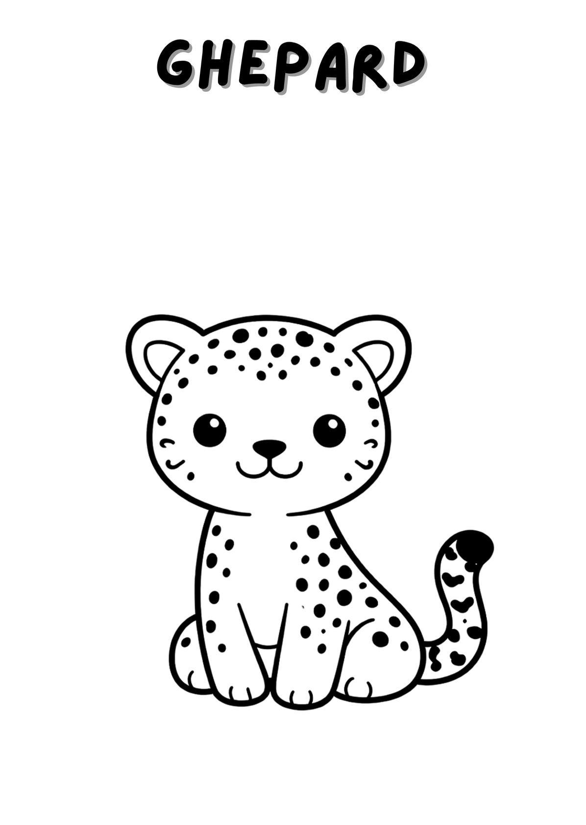 Ghepard digital pentru colorat, parte din cartea de colorat Animale din junglă pentru copii 2-5 ani, produs ARAM NOTES.